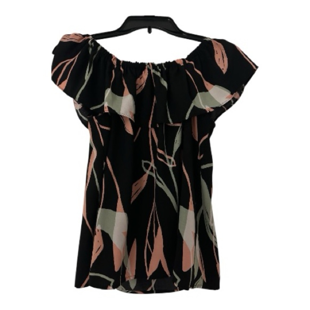 Nine West Off Shoulder Ruffle Neck Top S Black Multicolor Polyester
